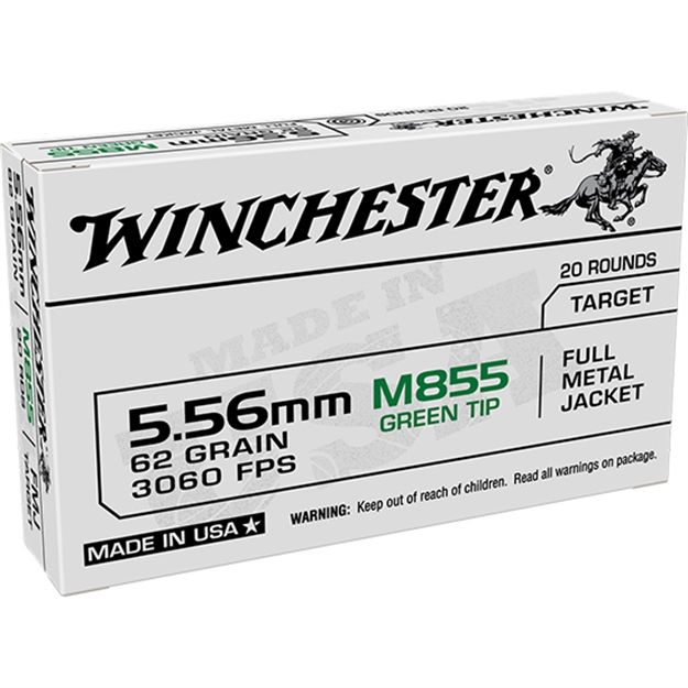 Picture of Winchester Ammo Wm855k Usa M855 Green Tip 5.56X45mmnato 62Gr Full Metal Jacket Lead Core 20 Per Box/50 Case USA855K 020892228474