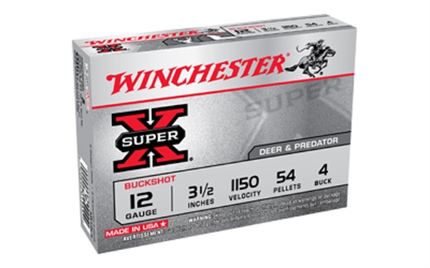Picture of Winchester Super-X Shotgun Ammo 12 Ga, 3-1/2 In, 4B, 54 Pellets, 1050 Fps, 5 Rounds, Boxed XB12L4