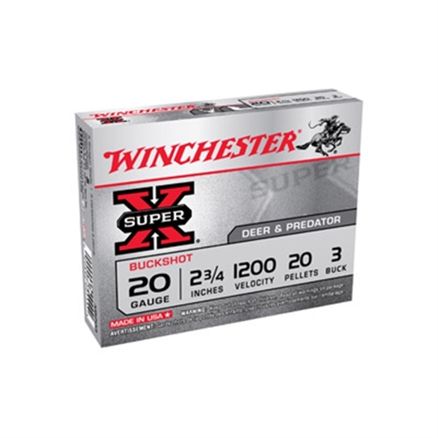 Picture of Winchester Super-X Shotgun Ammo 20 Ga, 2-3/4 In, 3B, 20 Pellets, 1200 Fps, 5 Rounds, Boxed XB203