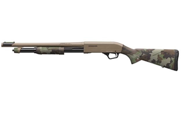 Picture of  Winchester Repeating Arms 512435395 Sxp Defender 12 Gauge 3" 5+1 (2.75") 18" Barrel, Fde Drilled & Tapped Rec, Woodland Camo Textured Stock, Tactical  Ribbed Forearm, Inflex Recoil Pad 048702024405