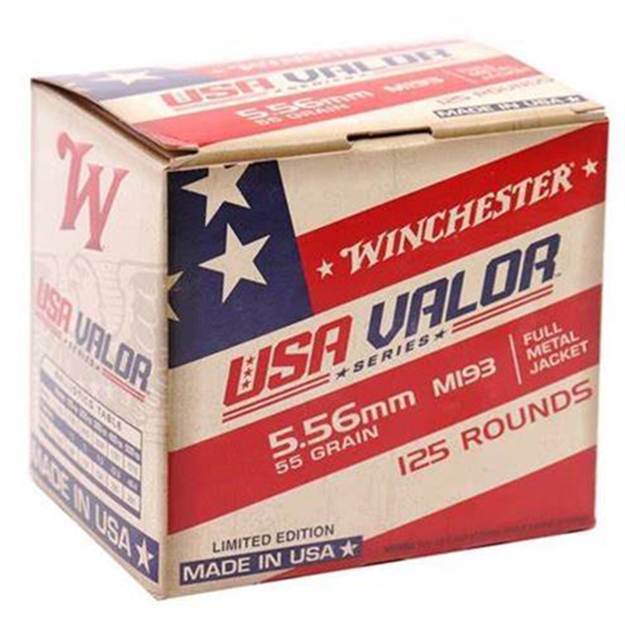 Picture of  Winchester Ammo Usa193125 Usa Valor M193 5.56X45mmnato 55Gr Full Metal Jacket 125 Per Box/10 Case