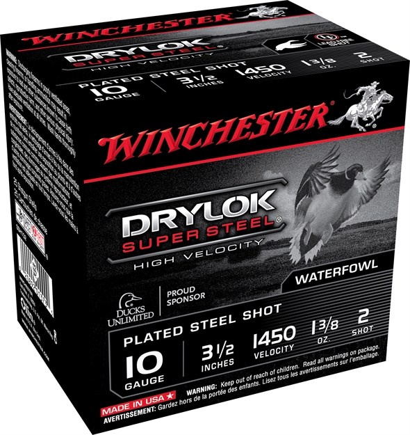 Picture of Winchester Drylok Super Steel Shotshell 10 Ga, 3-1/2 In, No. 2, 1-3/8Oz, Max Dr, 1450 Fps, 25 Rnd Per Box SSH102