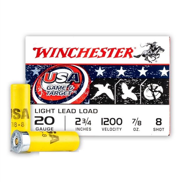 Picture of Winchester 20 Gauge Ammunition 2 3/4" 7/8 OZ #8 Shot Usa208t 1200Fps 25 Rounds