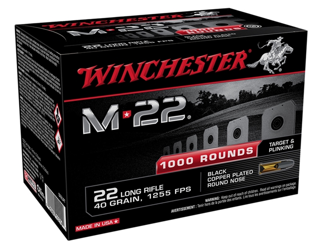 Picture of Winchester Ammo S22lrt M-22  22Lr 40Gr Black Copper Plated Round Nose 1000 Per Bx/2 Case *Bulk 020892102750