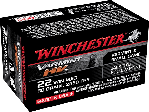 Picture of Winchester Varmint HV Rimfire Ammo 22 Mag, Jhp, 30 Grains, 2250 Fps, 50 Rounds, Boxed S22M2