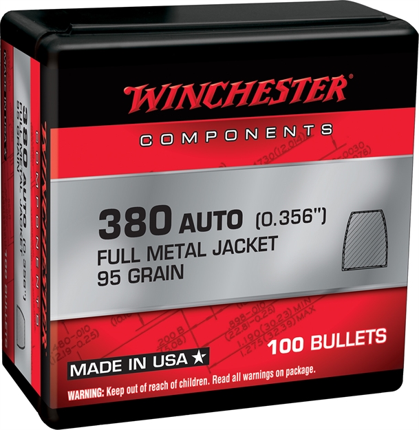 Picture of  Winchester Ammo Wb380mc95x Centerfire Handgun Reloading 380Acp 95Gr Full Metal Jacket 100 Per Box/10 Case 020892633803