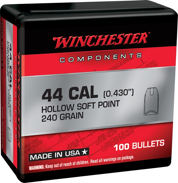 Picture of Winchester Ammo  Centerfire Handgun Reloading 44 Mag .430 240 GR Hollow Soft Point Notched 100 Per Box