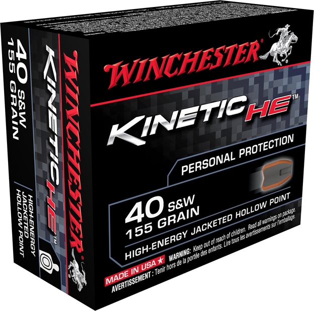 Picture of Winchester Ammo He40jhp Kinetic High Energy 40 Smith & Wesson 155 GR Jacketed Hollow Point 20 Bx/10 CS