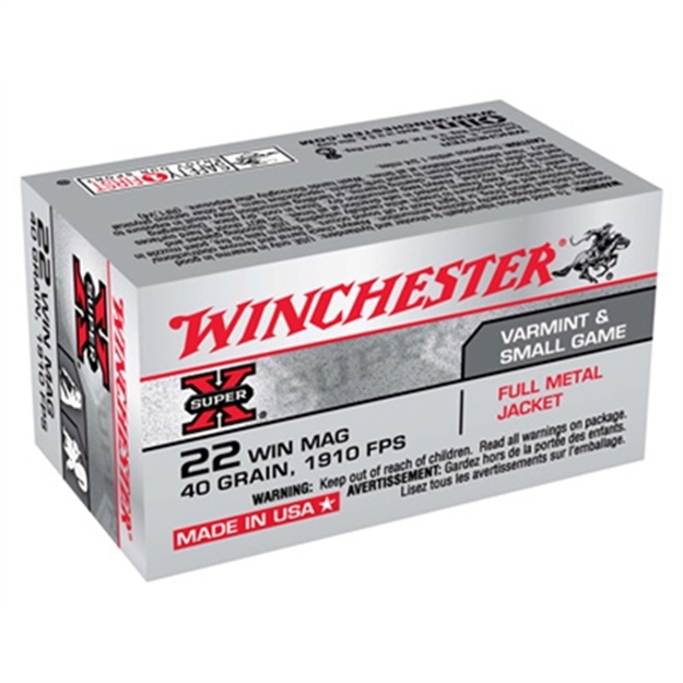 Picture of Winchester Super-X Rimfire Ammo 22 Mag, Fmj, 40 Grains, 1910 Fps, 50 Rounds, Boxed X22M 020892100732