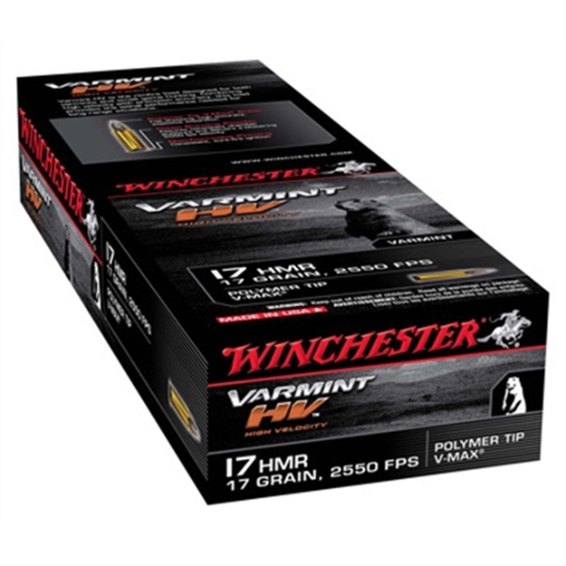 Picture of Winchester Varmint HV Rimfire Ammo 17 Hmr, V-Max, 17 Grains, 2550 Fps, 50 Rounds, Boxed 020892102491 -