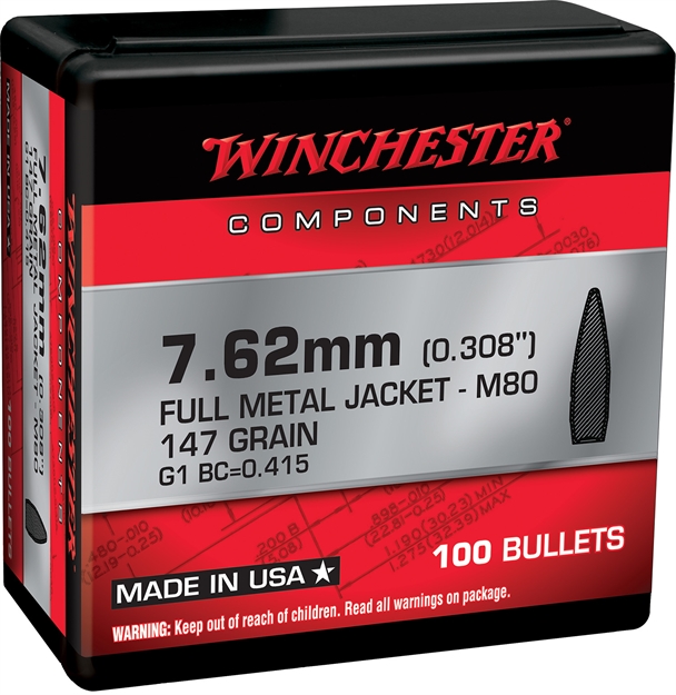 Picture of Winchester Ammo  Centerfire Rifle Reloading 308 Win,7.62 Nato .308 147 GR Full Metal Jacket (Fmj) 100 Per Box
