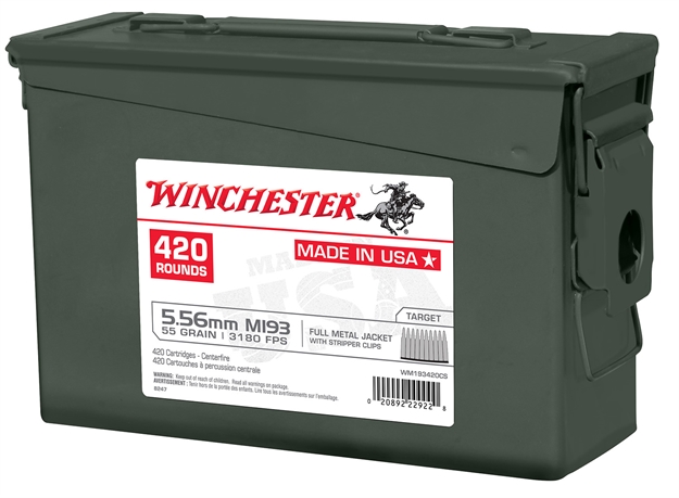 Picture of  Winchester Ammo Wm193420cs Usa M193 5.56X45mm Nato 55 GR 3180 Fps Full Metal Jacket (Fmj) 840Rds 420 Bx/2 Cans