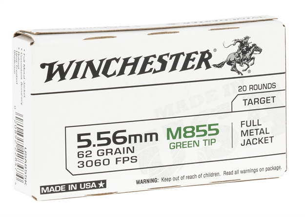 Picture of Winchester Ammo Wm855k Usa M855 Green Tip 5.56X45mmnato 62Gr Full Metal Jacket Lead Core 20 Per Box/50 Case USA855K