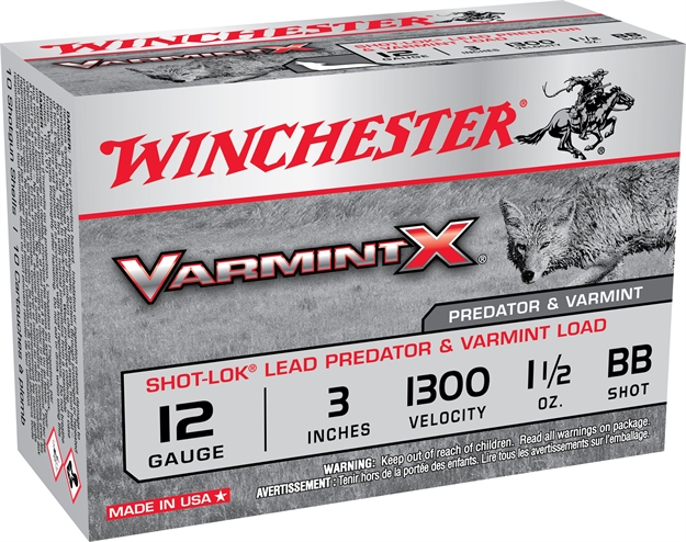 Picture of Winchester Varmint-X Predator 12 GA 3" 1-1/2Oz Plated Lead Bb's Shot W/Shotlok 10Rds 1300Fps X123VBB 020892023437