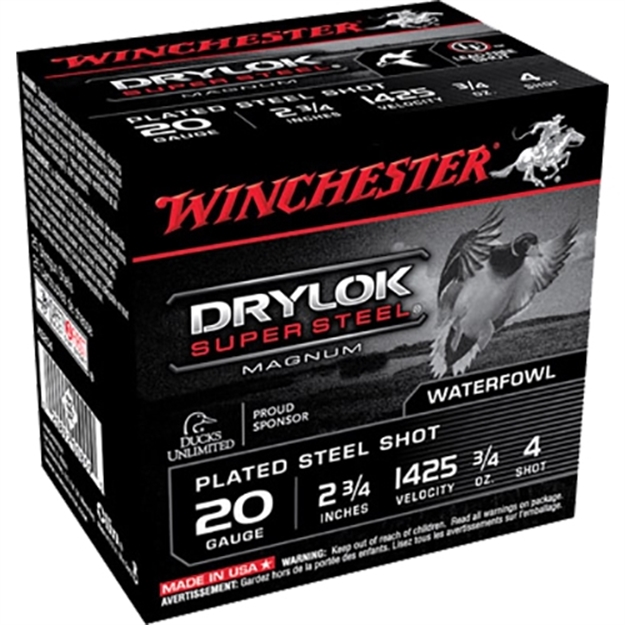 Picture of Winchester Super-X Drylok Super Steel Shotshell 20 Ga, 2-3/4 In, No. 4, 3/4Oz, Max Dr, 1425 Fps, 25 Rnd Per Box XS204 020892008595
