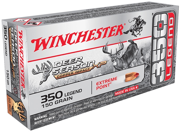 Picture of Winchester Ammunition Deer Season XP Copper Impact Centerfire Rifle Ammo 350 Legend,  Copper Extreme Point, 150 Gr, 2300 Fps, 20 Rnd X350DSLF