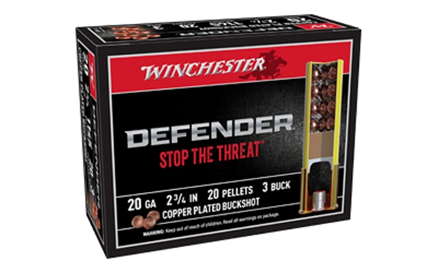 Picture of Winchester Ammunition Defender Copper Plated Shotgun Ammo 20 Ga, 2-3/4", #3 Buck, 20 Pellet, 1145 Fps, 10 Rnd SB203PD 020892026544