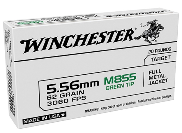 Picture of Winchester Ammo Wm855k Usa M855 Green Tip 5.56X45mmnato 62Gr Full Metal Jacket Lead Core 20 Per Box/50 Case USA855K 020892228474