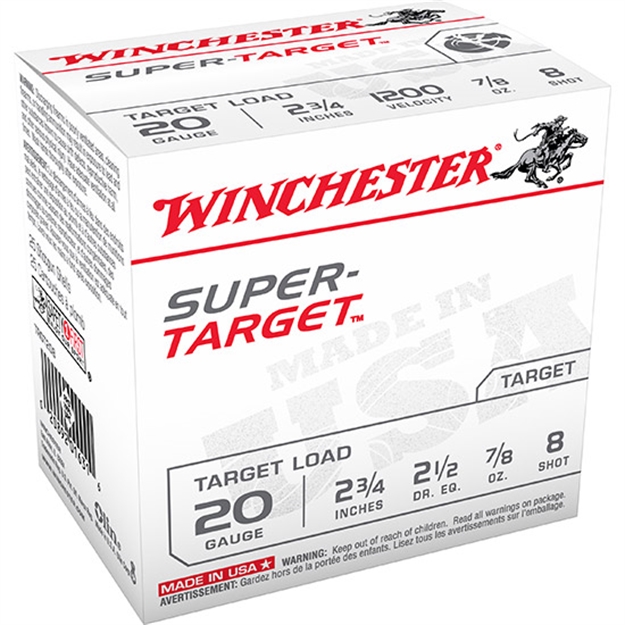 Picture of Winchester Super-Target Shotshell 20 Ga, 2-3/4 In, No. 8, 7/8Oz, 2-1/2 Dr, 1200 Fps, 25 Rnd Per Box TRGT208