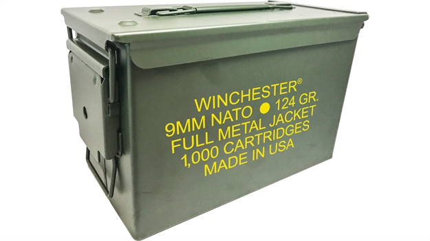 Picture of Winchester Pistol Ammo 9Mm, Fmj, 124 Gr, 1140 Fps, 1000 Rnd Ammo Can Q4318AC 020892224162