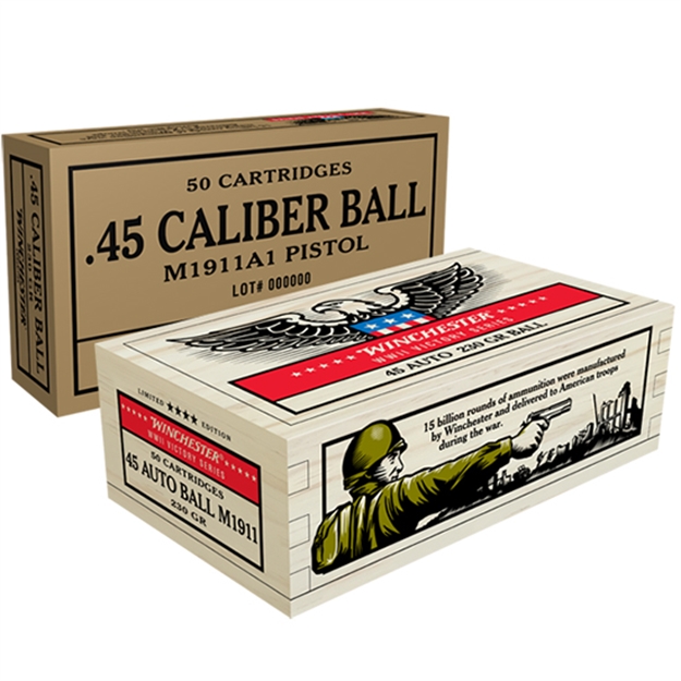 Picture of Winchester Wwii Victory Series Commemorative Pistol Ammo 45 Acp, Fmj, 230 Gr, M1911, 50 Rnd, 5 Bx/Case