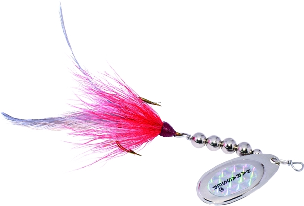 Picture of Windels Pike Harasser Bucktail Spinner, 4", 5/0 Hook, #5 Blade, Red/White/Silver