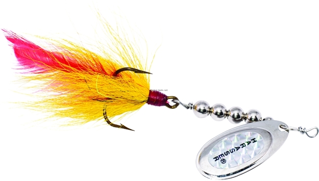 Picture of Windels Pike Harasser Bucktail Spinner, 4", 5/0 Hook, #5 Blade, Yellow/Silver