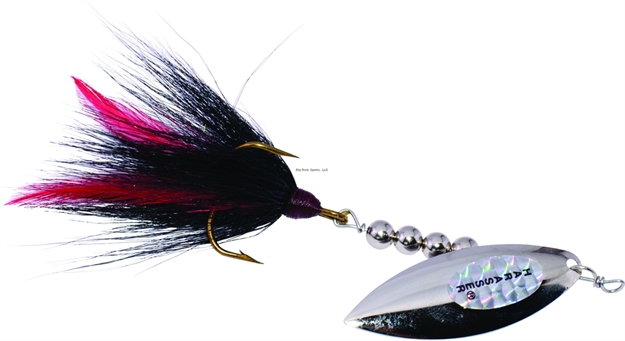 Picture of Windels Pike Harasser Magnum Bucktail Spinner, 6", 3/4 Oz, 5/0 Hook, #5 Blade, Black/Silver