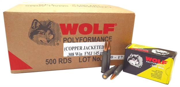 Picture of Wolf 308Cfmj Polyformance Rifle 308 Winchester/7.62 Nato 145 GR Full Metal Jacket 20 Bx/ 25 CS 500 Total (Case)