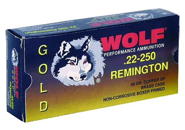 Picture of Wolf G22250sp1 Gold 22-250 Remington Jacketed Soft Point 55 GR 20 Box/25 Case