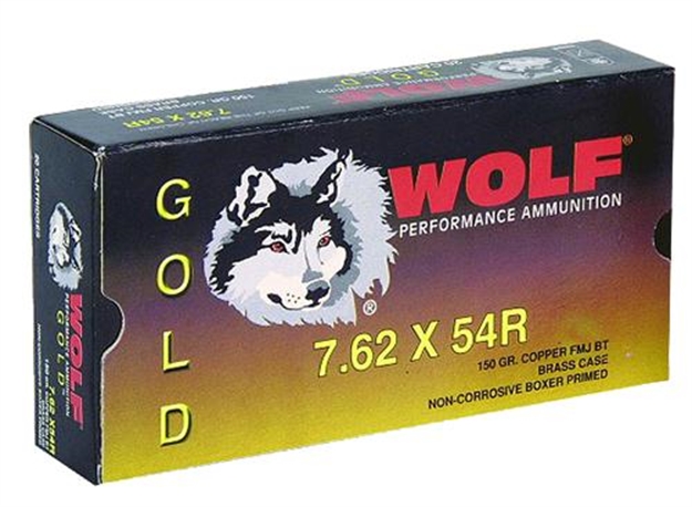 Picture of Wolf G54rfmj1 Gold 7.62X54mm Russian Full Metal Jacket 150 GR 20 Box/25 Case