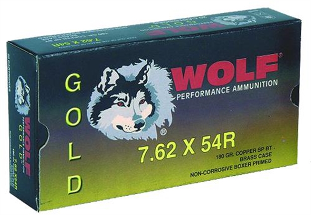 Picture of Wolf G54rsp1 Gold 7.62X54mm Russian Jacketed Soft Point 180 GR 20 Box/25 Case