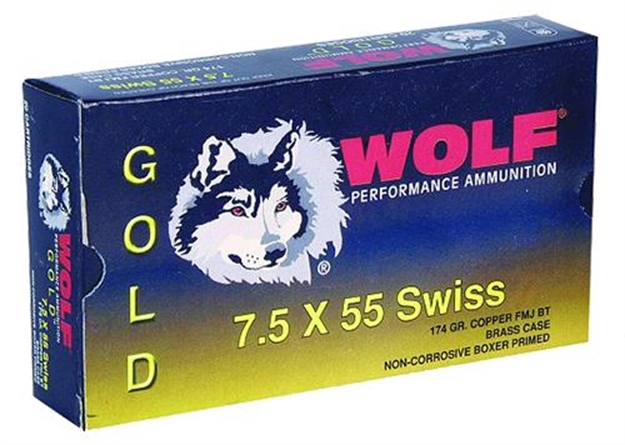 Picture of Wolf G75sfmj1 Gold 7.5X55mm Swiss Full Metal Jacket 174 GR 20 Box/25 Case