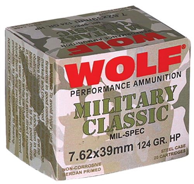 Picture of Wolf Mc762bhp Military Classic Steel Case 7.62X39mm 124 GR Hollow Point 20 Bx/ 50 CS  1000 Total