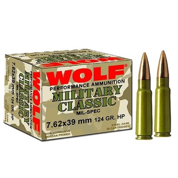 Picture of Wolf Mc762bsp Military Classic Steel Case 7.62X39mm 124 GR Soft Point 20 Bx/ 50 CS 1000 Total