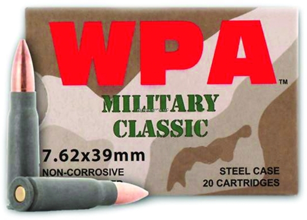 Picture of Wolf Performance Ammo Military Classic Rifle Ammo 7.62X39, Fmj, 124 Grains, 2402 Fps, 1000, Boxed MC762BFMJ