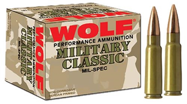 Picture of Wolf Performance Ammo Military Classic Rifle Ammo 308 Win/7.62 Nato, Fmj, 168 Grains, 2745 Fps, 500, Boxed