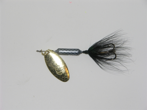 Picture of Wordens Rooster Tail In-Line Spinner, 1/32 Oz, Treble Hook, Black/Brass Blade
