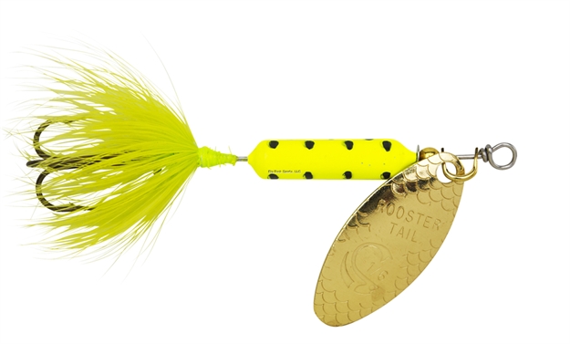 Picture of Wordens Rooster Tail In-Line Spinner, 2", 1/16 Oz, Treble Hook, Chartreuse Dalmation