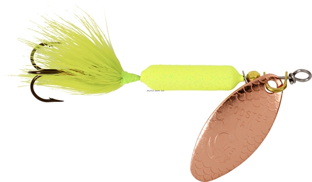 Picture of Wordens Rooster Tail In-Line Spinner, 2", 1/16 Oz, Treble Hook, Copper Glitter Chartreuse