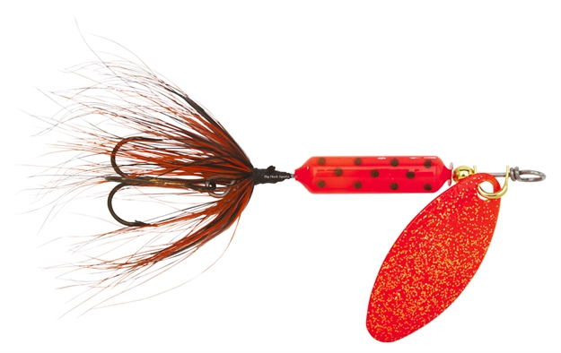 Picture of Wordens Rooster Tail In-Line Spinner, 2", 1/16 Oz, Treble Hook, Flame Dot Glitter