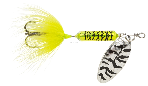 Picture of Wordens Rooster Tail In-Line Spinner, 2", 1/16 Oz, Treble Hook, Metallic Chartreuse Tiger