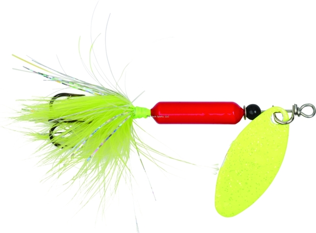 Picture of Wordens Rooster Tail In-Line Spinner, 2", 1/16 Oz, Treble Hook, Red Chartreuse