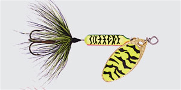 Picture of Wordens Rooster Tail In-Line Spinner, 2 1/4", 1/8 Oz, Treble Hook, Chartreuse Black Tiger 208