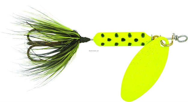 Picture of Wordens Rooster Tail In-Line Spinner, 2 1/4", 1/8 Oz, Treble Hook, Chartreuse Dot Glitter
