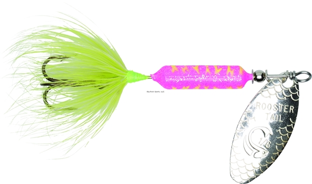 Picture of Wordens Rooster Tail In-Line Spinner, 2 1/4", 1/8 Oz, Treble Hook, Glitter Pink Chartreuse Tiger