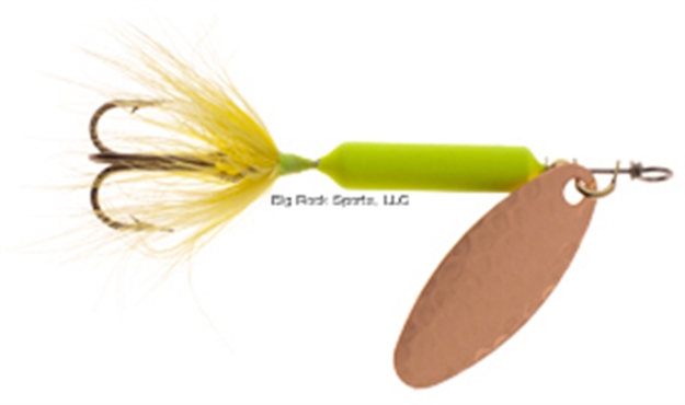 Picture of Wordens Rooster Tail In-Line Spinner, 2 1/4", 1/8 Oz, Treble Hook, Hammered Copper Fluorescent Chartreuse