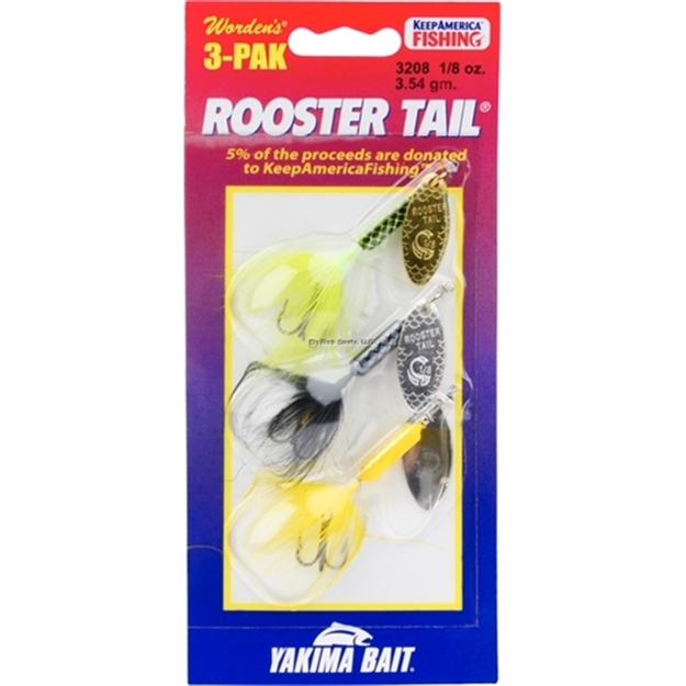 Picture of Wordens Rooster Tail In-Line Spinner 3 Pack, SZ 1/16Oz, Hswhcd, Hsylcd, Hsclcd