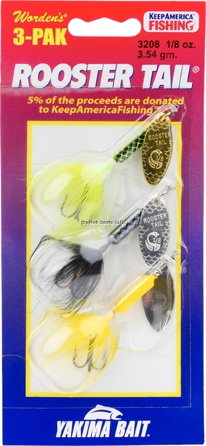 Picture of Wordens Rooster Tail In-Line Spinner 3 Pack, SZ 1/8Oz, Frt, Rbow, Brtr