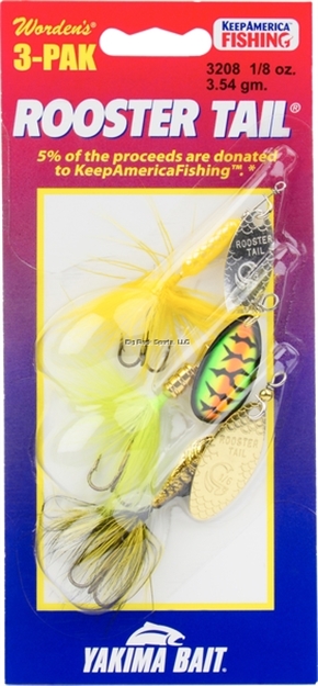 Picture of Wordens Rooster Tail In-Line Spinner 3 Pack, SZ 1/8Oz, Hswhcd, Hsylcd, Hsclcd